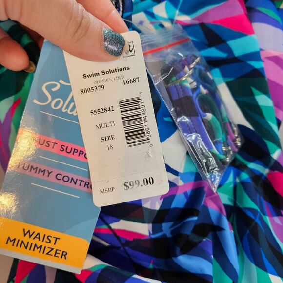 Swim Solutions Waist Minimizer Off the Shoulder One Piece Swimsuit Women's 18 - Picture 8 of 11